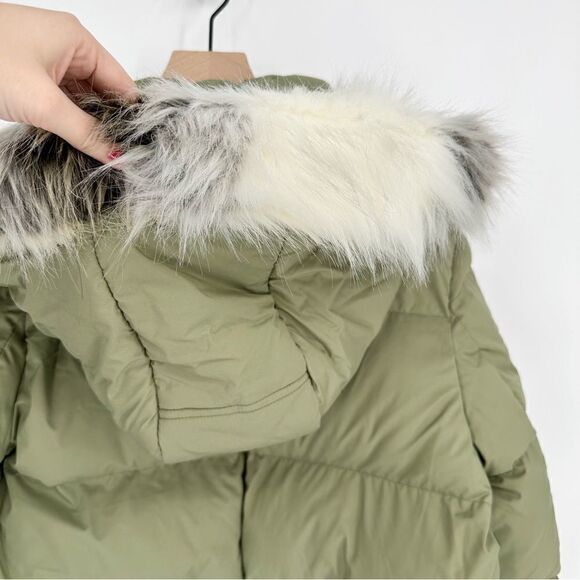 Sam Edelman Water Repellent Faux Fur Trim Puffer Jacket Quilted Green Women's M - Picture 8 of 13